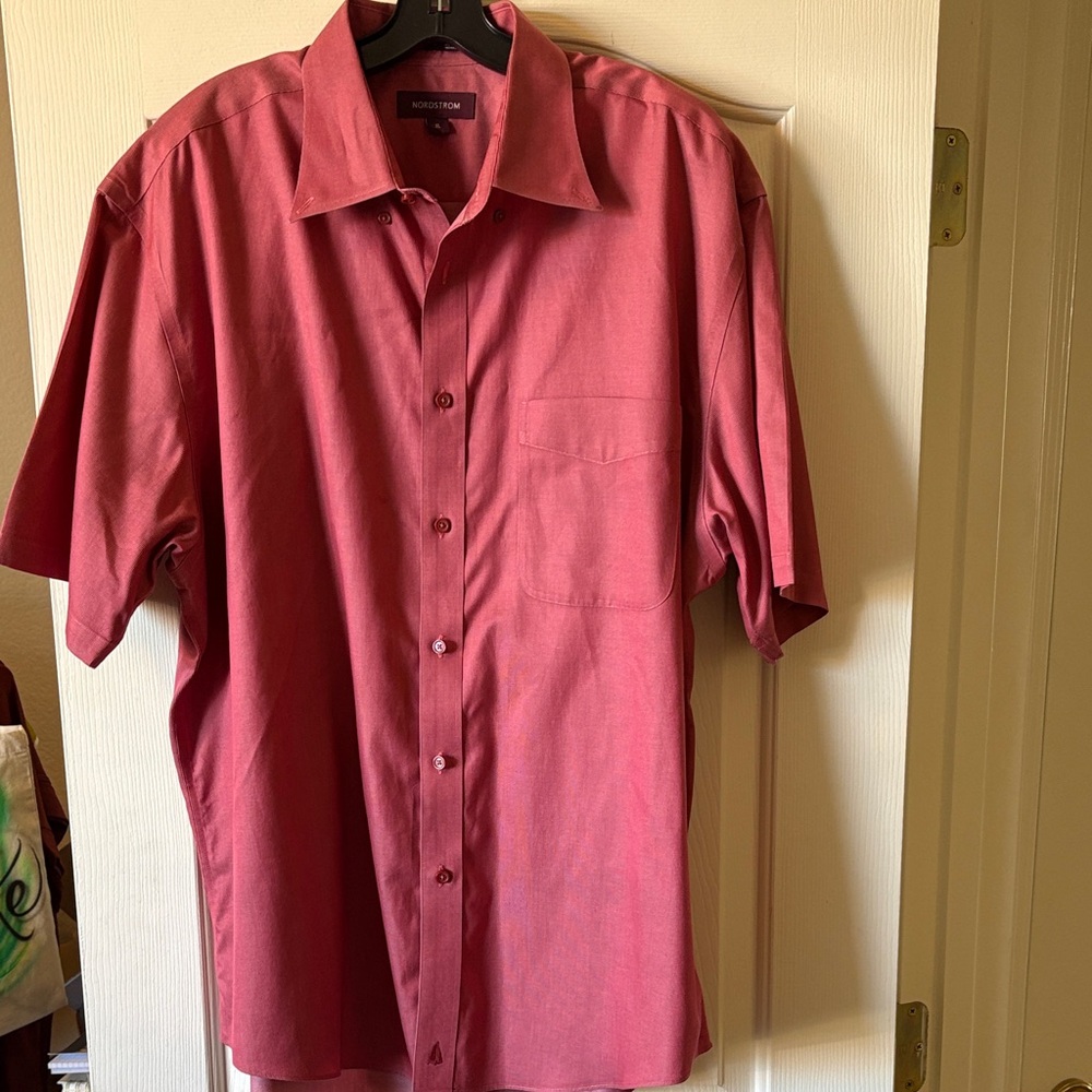 Nordstrom Gently Used Salmon Short Sleeve Button Down Dress Shirt size XL